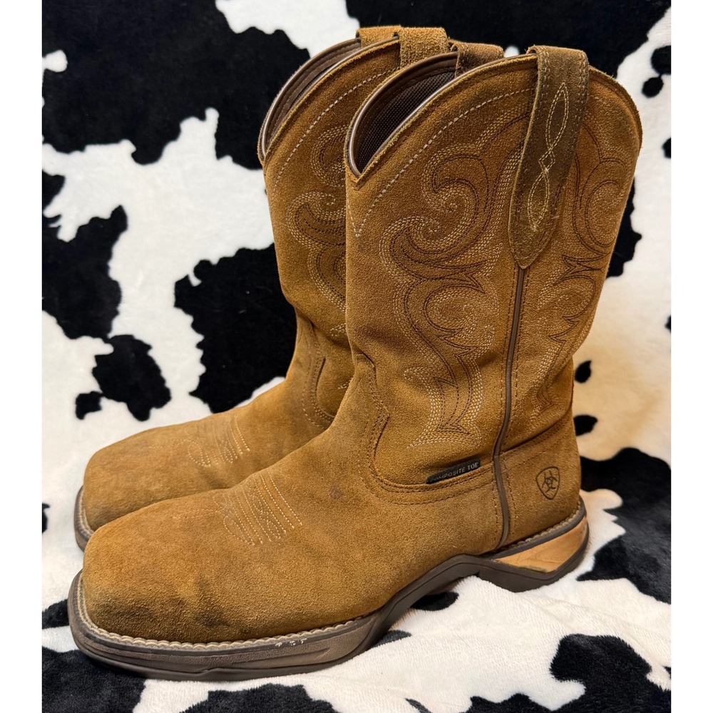 Ariat Anthem Composite Toe Western Work Boots Suede Chipmunk Brown Women's‎ 7 - Picture 2 of 9